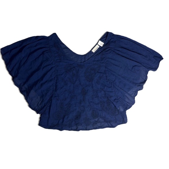 DKNY JEANS Women’s Size L Navy Blue Bat Wing Cotton Embroidered Blouse Flowy - Picture 2 of 10